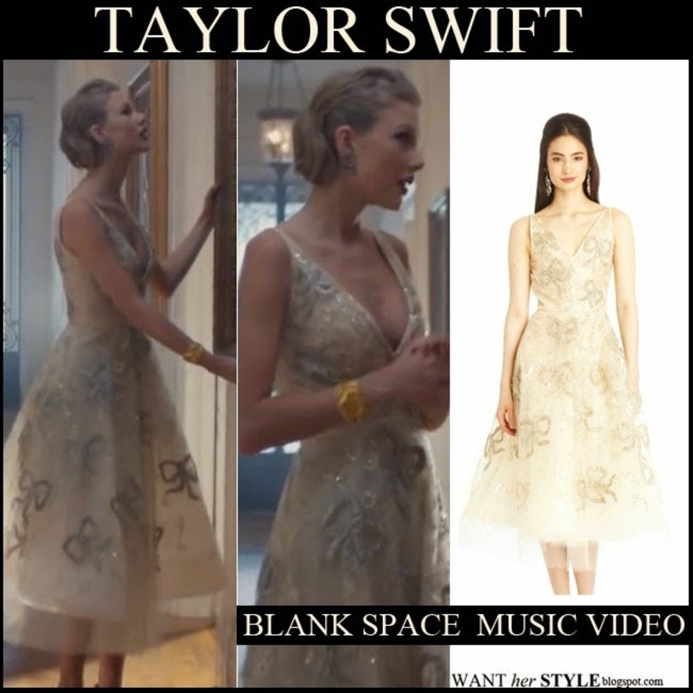 Oscar de la renta bow sequin midi dress: worn by Taylor swift blank space mv